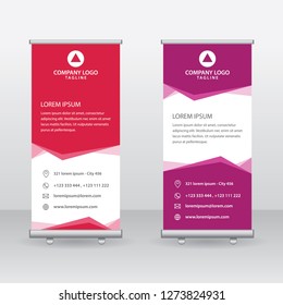 Roll Up Banner Background Vector Template with Abstract Geometric Design