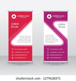 Roll Up Banner Background Vector Template with Abstract Geometric Design