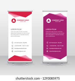 Roll Up Banner Background Vector Template with Abstract Geometric Design