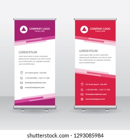 Roll Up Banner Background Vector Template with Abstract Geometric Design