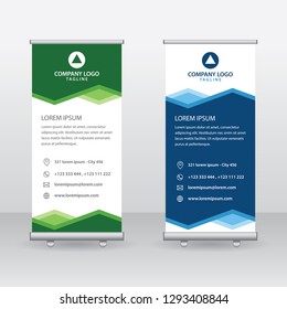 Roll Up Banner Background Vector Template with Abstract Geometric Design