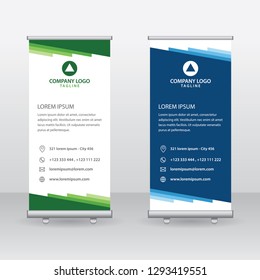 Roll Up Banner Background Vector Template with Abstract Geometric Design