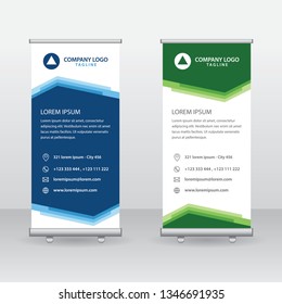 Roll Up Banner Background Vector Template with Abstract Geometric Design