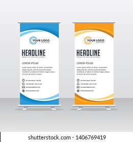 Roll Up Banner Background Vector Template with Abstract Design