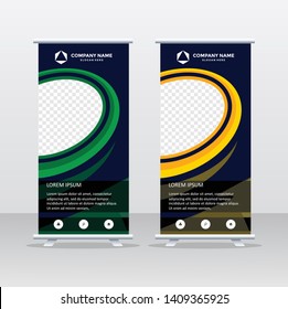 Roll Up Banner Background Vector Template with Abstract Design