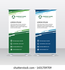Roll Up Banner Background Vector Template with Abstract Geometric Design