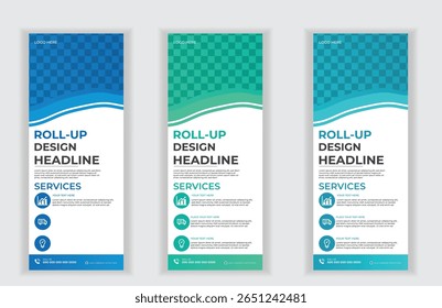 Roll Up Banner Background Vector Template with Abstract Geometric Design
