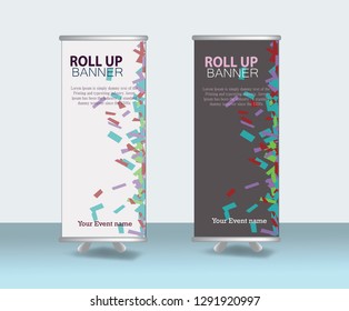 roll up banner black and white background.Orange Abstract Shapes Modern birth part  Roll Up Banner Stand Poster Brochure flat design template creative concept. Presentation. 