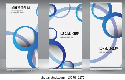 Roll up banner blue circle wave standee business brochure template design. Vertical Abstract colorful geometric texture background Can be adapt to Brochure, Report, Magazine, Poster.