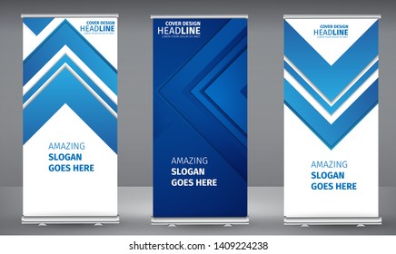 Roll up banner blue geometric standee business brochure template design. Vertical Abstract colorful geometric texture background Can be adapt to Brochure, Report, Magazine, Poster.