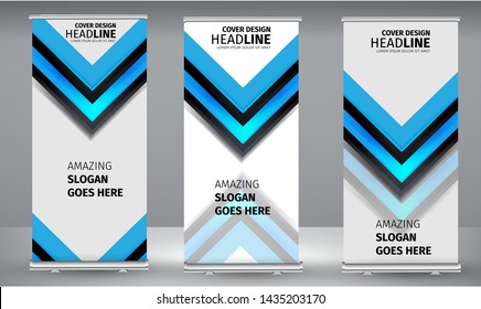 Roll up banner blue geometric standee business brochure template design. Vertical Abstract colorful geometric texture background Can be adapt to Brochure, Report, Magazine, Poster.