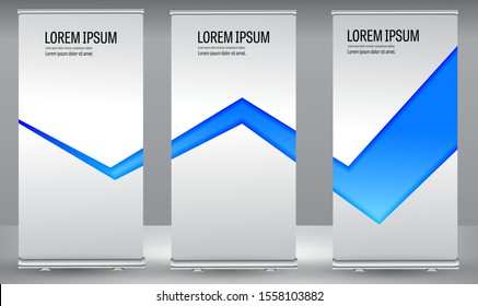 Roll up banner blue geometric standee business brochure template design. Vertical Abstract colorful geometric texture background Can be adapt to Brochure, Report, Magazine, Poster.