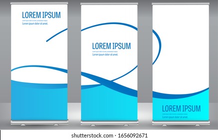 Acumulación de diseño de plantilla de folleto de negocio en línea geométrica azul de banner. Fondo de textura geométrica vertical abstracta coloreada Se puede adaptar a Folleto, Informe, Revista, Afiche.