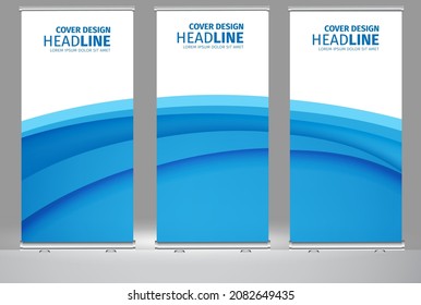 Roll up banner azul geométrico estándar diseño de plantilla de folleto comercial. Resumen vertical color de fondo de textura geométrica puede adaptarse a Folleto, Informe, Revista, Afiche.