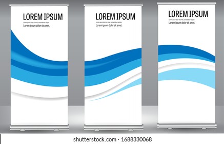 Banner Blue Line Wave Stande Business Broschüren Template Design. Vertikal abstrakte bunter geometrischer Texturhintergrund Kann an Broschüre, Report, Magazine, Poster angepasst werden.
