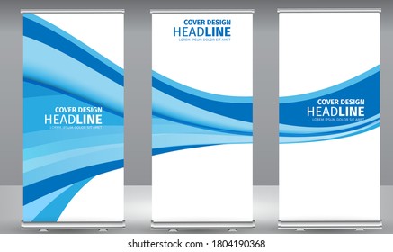 Roll up banner blue line wave standee business brochure template design. Vertical Abstract colorful geometric texture background Can be adapt to Brochure, Report, Magazine, Poster.
