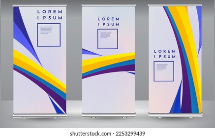 Roll up banner blue line wave standee business brochure template design. Vertical Abstract colorful geometric texture background Can be adapt to Brochure, Report, Magazine, Poster.