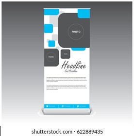 Roll Up Banner with blue square element 