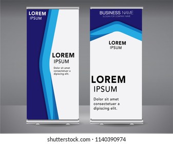 Roll up banner blue standee business brochure template design. Vertical Abstract blue geometric texture background Can be adapt to Brochure, Report, Magazine, Poster, Corporate Presentation.