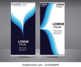 Roll up banner blue standee business brochure template design. Vertical Abstract blue geometric texture background Can be adapt to Brochure, Report, Magazine, Poster, Corporate Presentation.