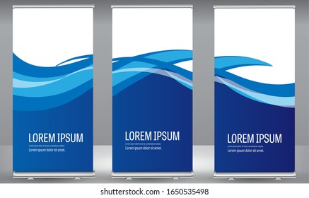 Roll up banner blue wavy standee business brochure template design 
