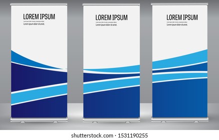 Roll up banner blue wavy wave standee business brochure template design. Vertical Abstract colorful geometric texture background Can be adapt to Brochure, Report, Magazine, Poster.