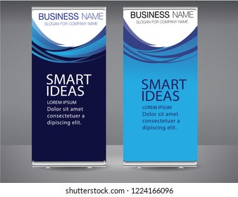 Roll up banner blur wave standee business brochure template design. Vertical Abstract blue geometric texture background Can be adapt to Brochure, Report, Magazine, Poster, Corporate Presentation