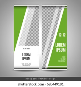 Roll Up banner. Brochure cover or flyer template design. Stock vector.