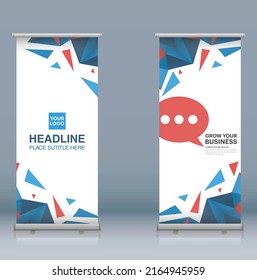 Rollup Up Banner Brochure Flyer Design, Resumen Background, Banner X moderno, Blue, White And Red Color Exhibition Publicidad Business Pull Up Banner plantilla vectorial ilustración aislada
