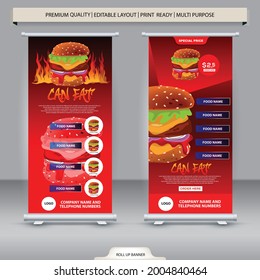 Roll up banner  business brochure flyer design vertical template vector, cover presentation abstract geometric background, modern publication x-banner and flag-banner, for Food, burger shop
