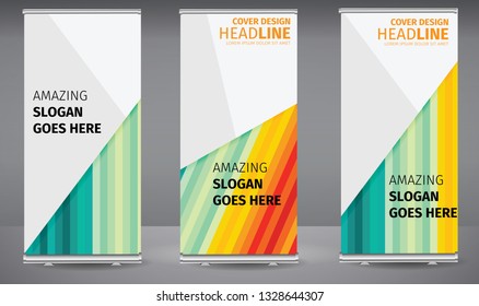 Roll up banner colorful geometric standee business brochure template design. Vertical Abstract colorful geometric texture background Can be adapt to Brochure, Report, Magazine, Poster.