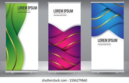 Roll up banner colorful geometric standee business brochure template design. Vertical Abstract colorful geometric texture background Can be adapt to Brochure, Report, Magazine, Poster.