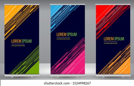 Roll up banner colorful geometric standee business brochure template design. Vertical Abstract colorful geometric texture background Can be adapt to Brochure, Report, Magazine, Poster.