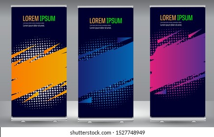 Roll up banner colorful geometric standee business brochure template design. Vertical Abstract colorful geometric texture background Can be adapt to Brochure, Report, Magazine, Poster.