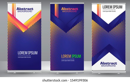 Roll up banner colorful geometric standee business brochure template design. Vertical Abstract colorful geometric texture background Can be adapt to Brochure, Report, Magazine, Poster.