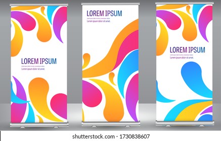 Roll up banner colorful geometric standee business brochure template design. Vertical Abstract colorful geometric texture background Can be adapt to Brochure, Report, Magazine, Poster.