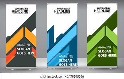 Roll up banner colorful shape vector design. standee business brochure template design. Vertical Abstract colorful geometric texture background Can be adapt to Brochure, Report, Magazine.