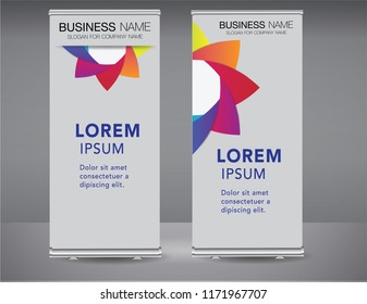 Roll up banner colorful standee business brochure template design. Vertical Abstract blue geometric texture background Can be adapted to Brochure, Report, Magazine, Poster, Corporate Presentation.