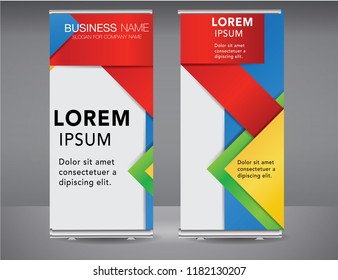 Roll up banner colorful standee business brochure template design. Vertical Abstract blue geometric texture background Can be adapt to Brochure, Report, Magazine, Poster, Corporate Presentation.