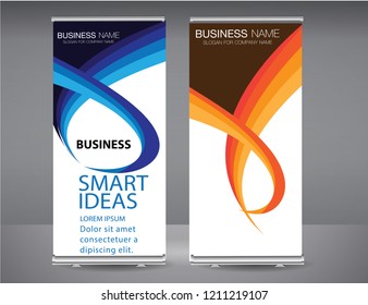 Roll up banner colorful swoosh standee business brochure template design. Vertical Abstract blue geometric texture background Can be adapt to Brochure, Report, Magazine, Poster, Corporate Presentation