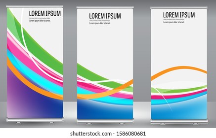 Roll up banner colorful wave shape standee business brochure template design. Vertical Abstract colorful geometric texture background Can be adapt to Brochure, Report, Magazine, Poster.