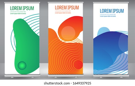 Roll up banner colors gradient line wave standee business brochure template design. Vertical Abstract colorful geometric texture background Can be adapt to Brochure, Report, Magazine, Poster.
