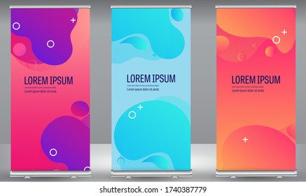Roll up banner colors gradient line wave standee business brochure template design. Vertical Abstract colorful geometric texture background Can be adapt to Brochure, Report, Magazine, Poster.