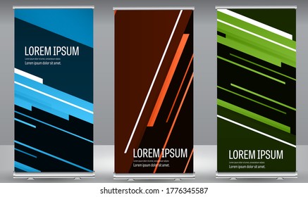 Roll up banner colors gradient line wave standee business brochure template design. Vertical Abstract colorful geometric texture background Can be adapt to Brochure, Report, Magazine, Poster.