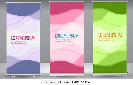 Roll up banner colors gradient line wave standee business brochure template design. Vertical Abstract colorful geometric texture background Can be adapt to Brochure, Report, Magazine, Poster.
