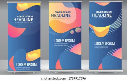 Roll up banner colors gradient line wave standee business brochure template design. Vertical Abstract colorful geometric texture background Can be adapt to Brochure, Report, Magazine, Poster.