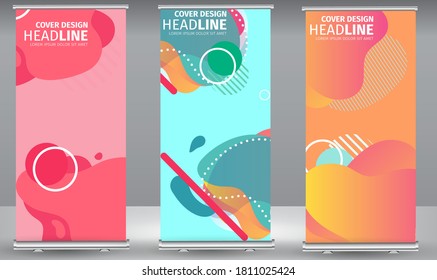 Roll up banner colors gradient line wave standee business brochure template design. Vertical Abstract colorful geometric texture background Can be adapt to Brochure, Report, Magazine, Poster.