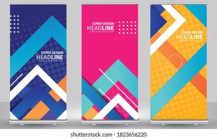 Roll up banner colores gradiente línea estándar diseño de plantilla de folleto comercial. Resumen vertical color de fondo de textura geométrica puede adaptarse a Folleto, Informe, Revista, Afiche.
