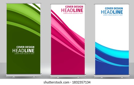 Aufrollen der Farbverlauf-Farbverlauf-Wellenstandart der Geschäftsbroschüre Vorlage Design. Vertikal abstrakte bunter geometrischer Texturhintergrund Kann an Broschüre, Report, Magazine, Poster angepasst werden.