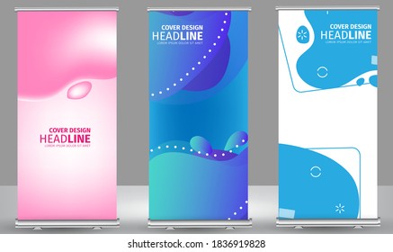 Roll up banner colors gradient line wave standee business brochure template design. Vertical Abstract colorful geometric texture background Can be adapt to Brochure, Report, Magazine, Poster.